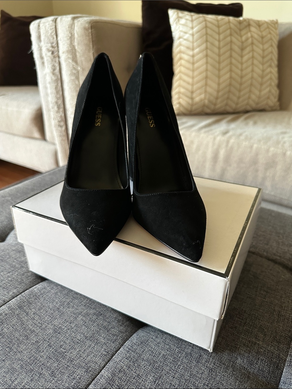GUESS Black Pointed Suede High Heels